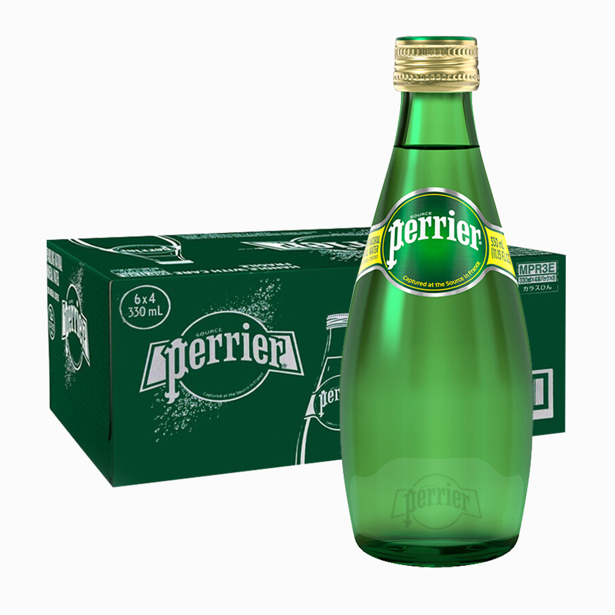 巴黎水perrier原味气泡矿泉水玻璃瓶330ml*24