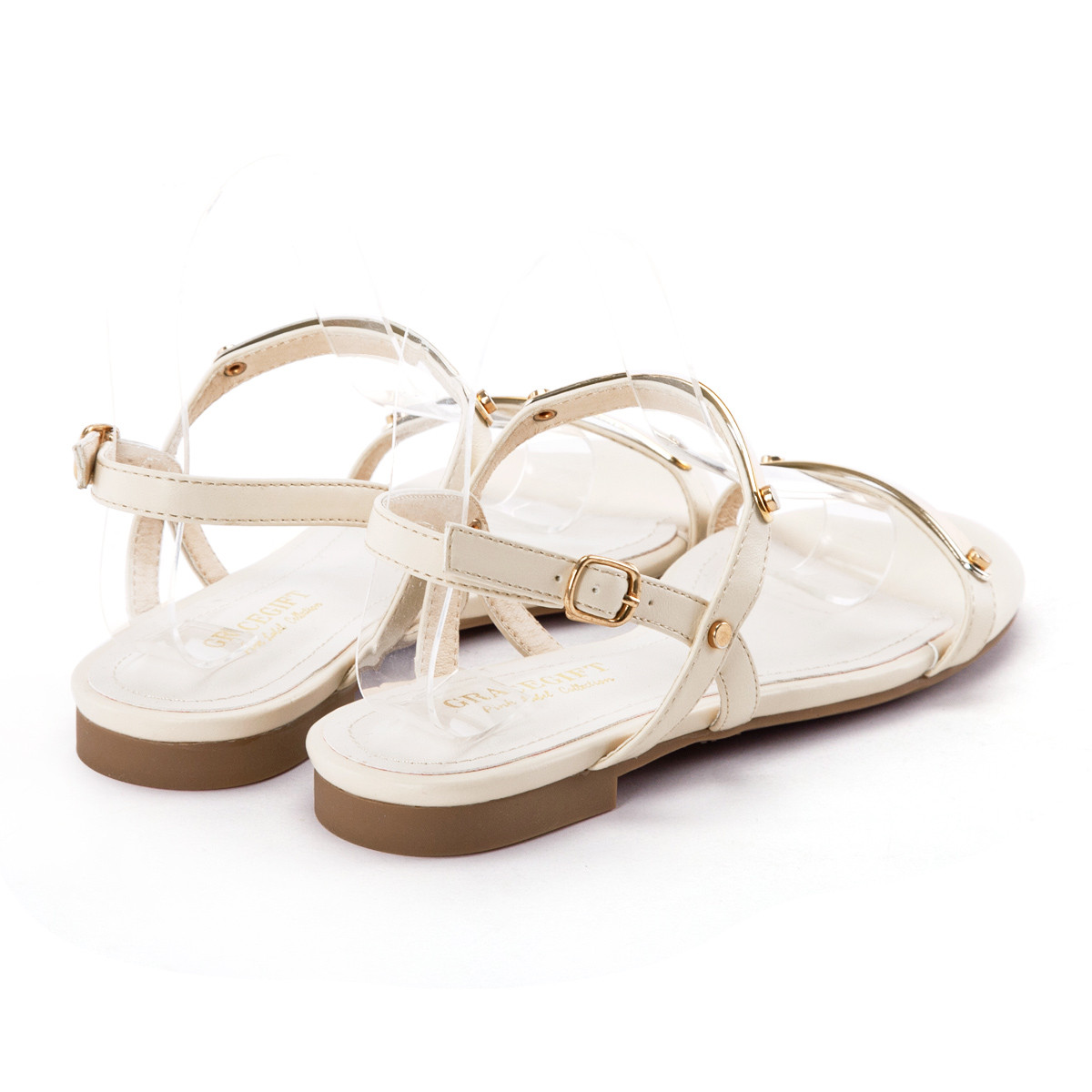 gracegift2019夏季新款一字带金属条平底女鞋女士凉鞋