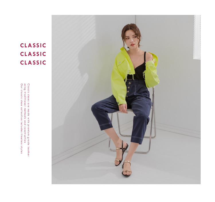 gracegift2019夏季新款一字带金属条平底女鞋女士凉鞋