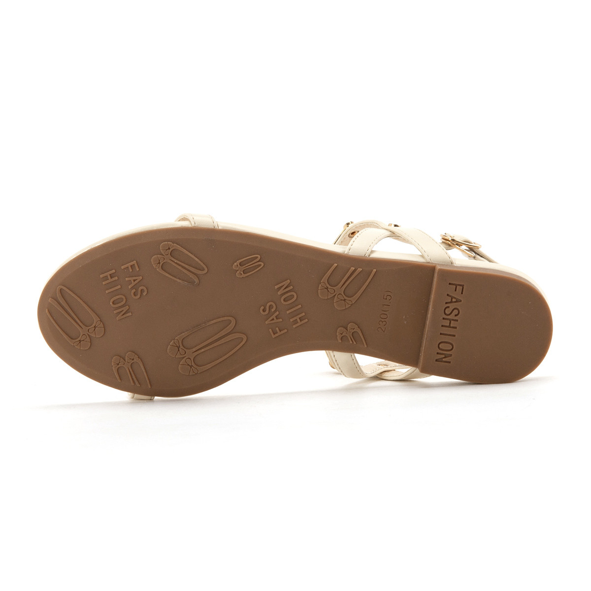 gracegift2019夏季新款一字带金属条平底女鞋女士凉鞋