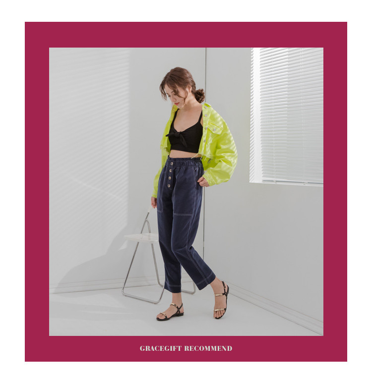 gracegift2019夏季新款一字带金属条平底女鞋女士凉鞋