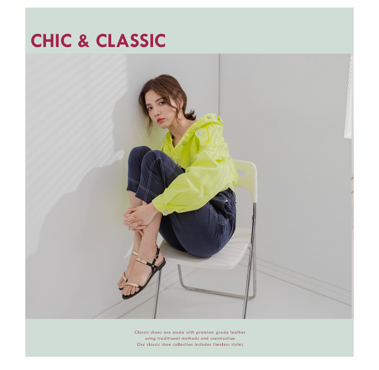 gracegift2019夏季新款一字带金属条平底女鞋女士凉鞋