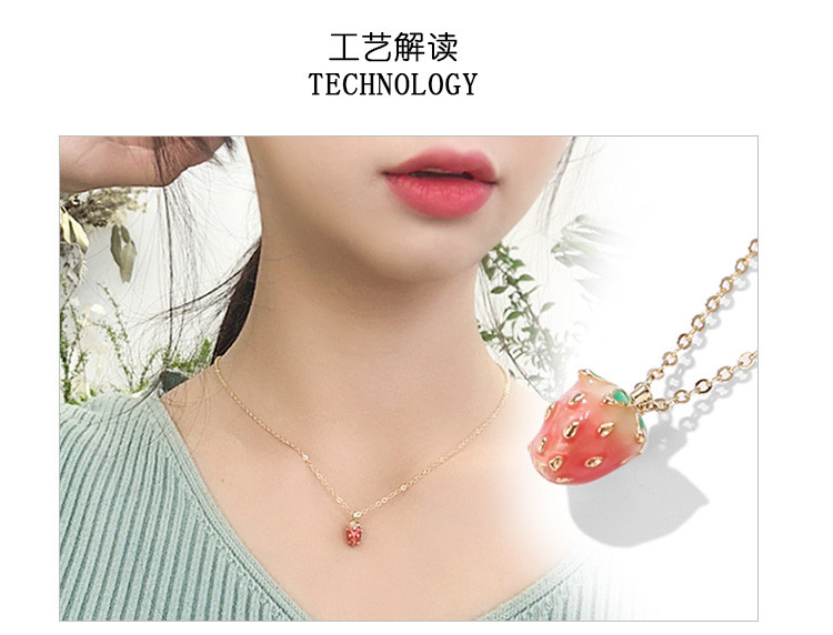 韩国饰品可爱小草莓项链女吊坠学生森系清新锁骨链