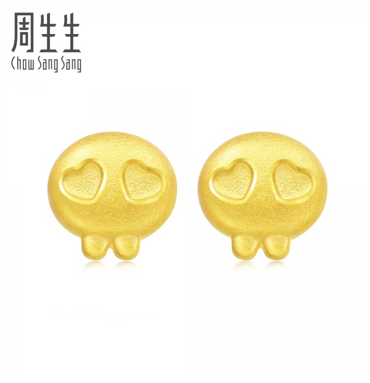 周生生足金q版骷髅头耳钉黄金耳钉