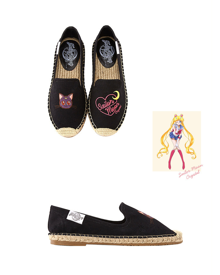 gracegift美少女战士联名款麻底刺绣懒人渔夫鞋平底单