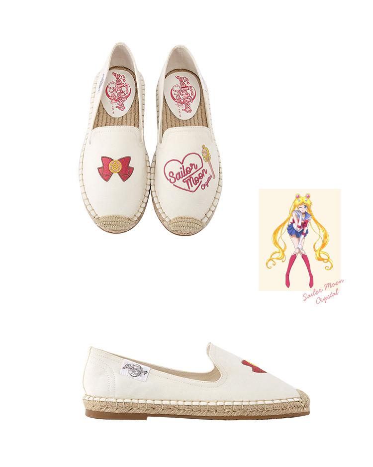 gracegift美少女战士联名款麻底刺绣懒人渔夫鞋平底单