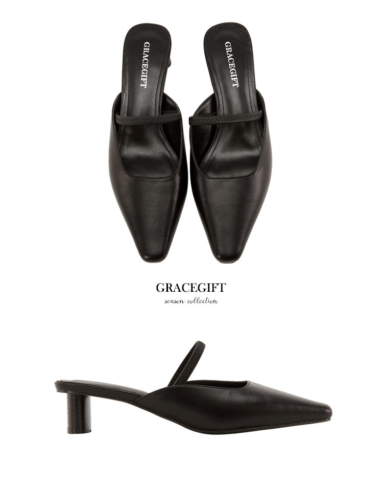 gracegift秋季新款小方头浅口鞋带两穿拖鞋穆勒鞋椭圆