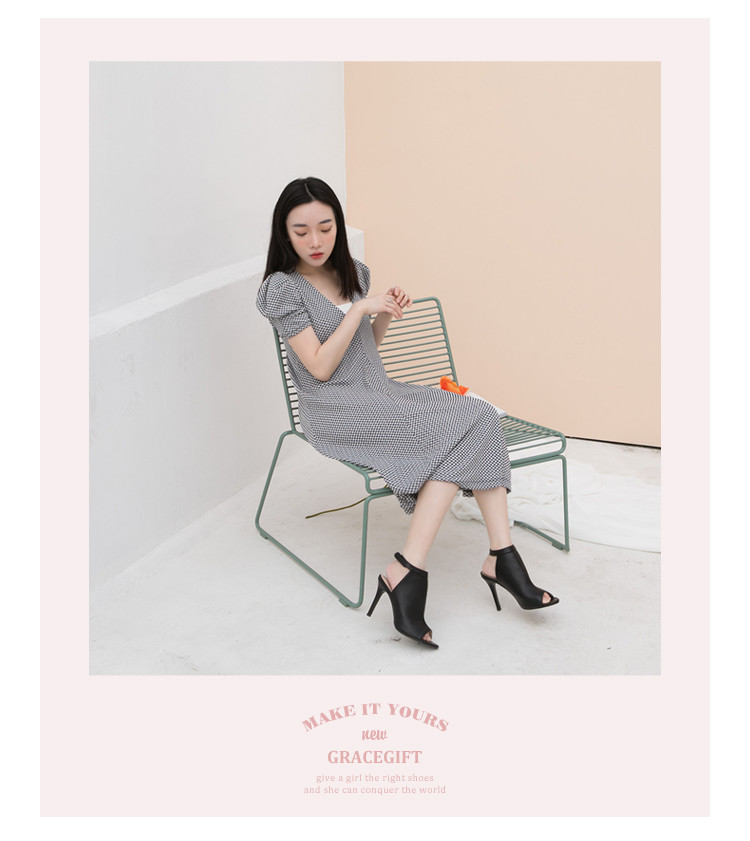 gracegift春夏新款鱼嘴后空踝带气质休闲细高跟新品32