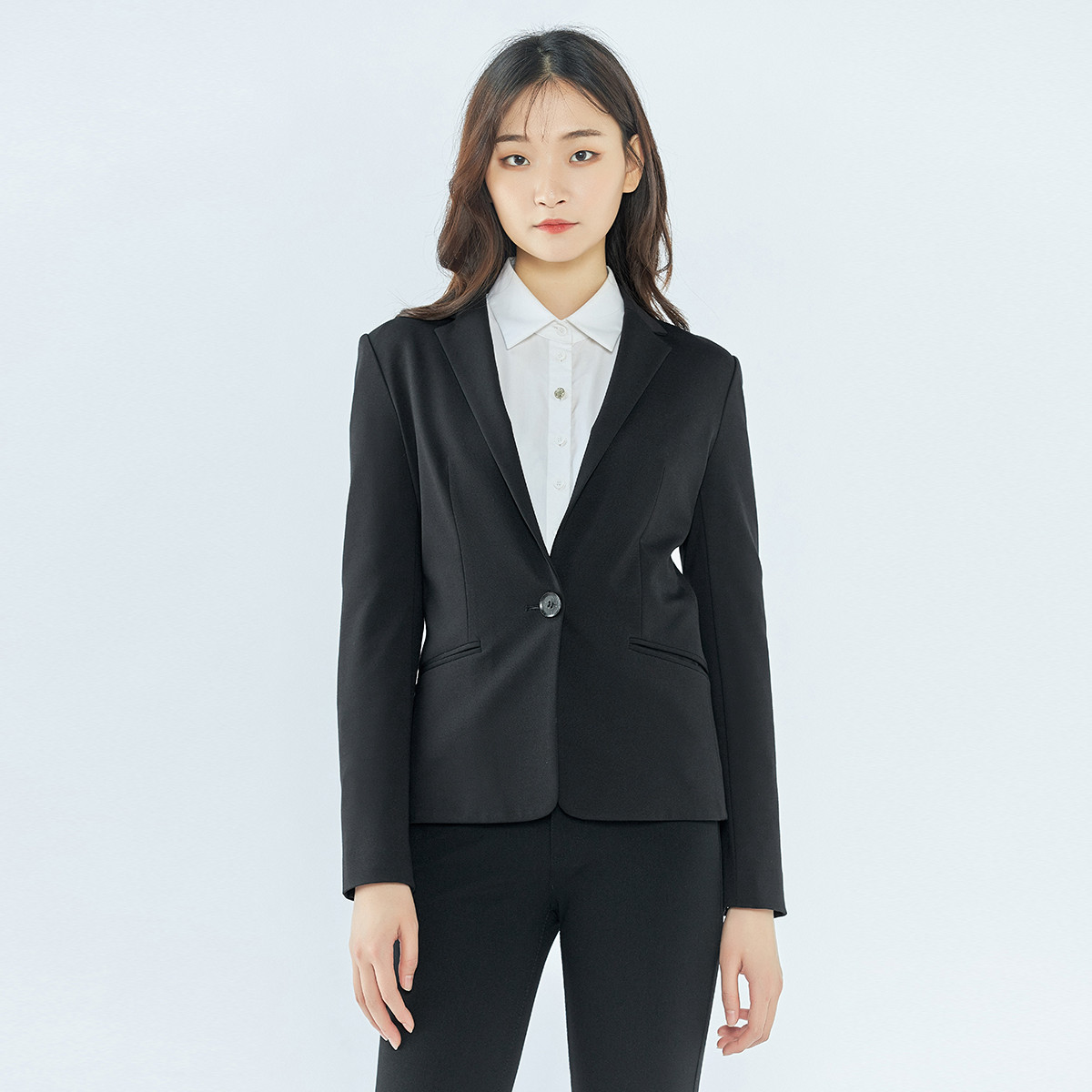 休闲修身翻领长袖小西装正装气质纯色女外套