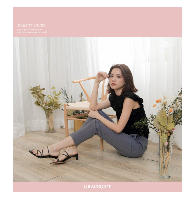 gracegift夏季新款尖头套脚粗高跟新品女鞋凉鞋20sgsl