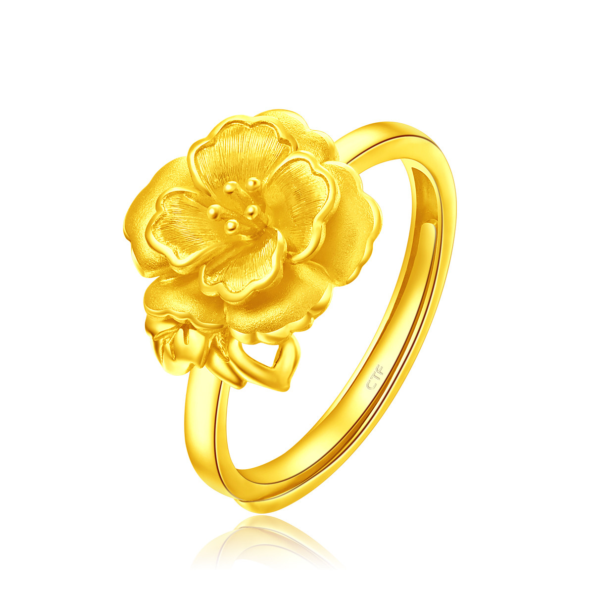 周大福 复古花型足金黄金开口戒指