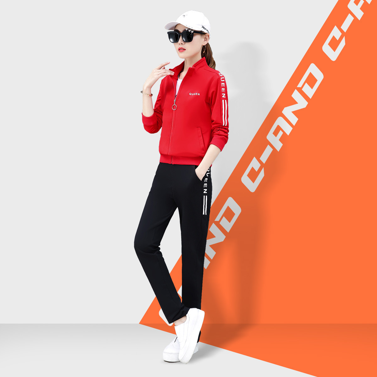 奇安达秋冬新款 潮女运动三件套 开衫女运动套装v229330528009_唯品会