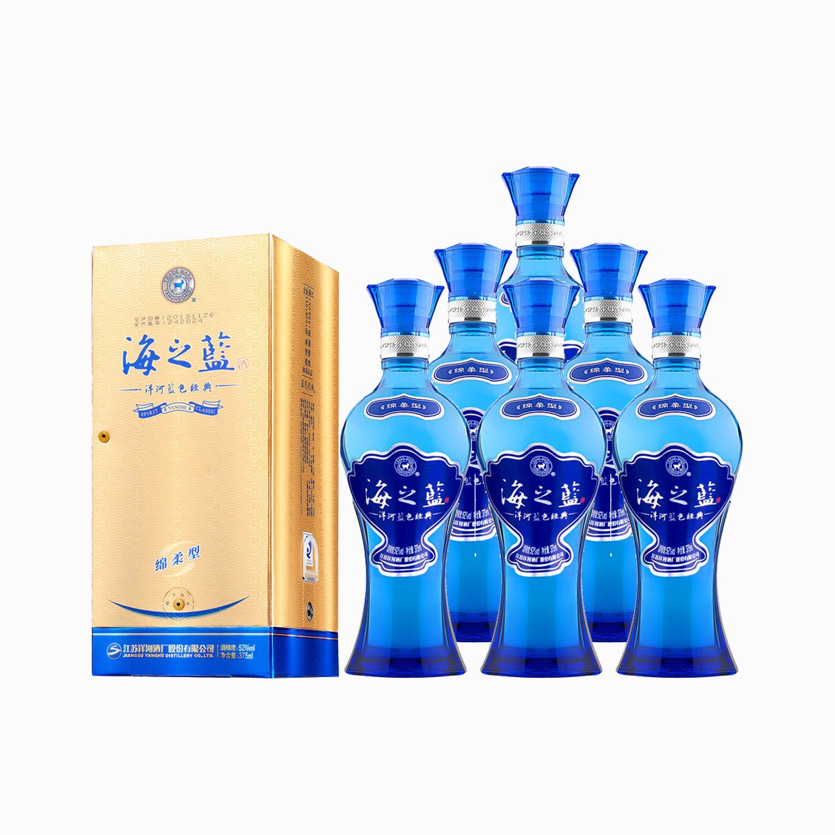洋河蓝色经典海之蓝52度375ml*6瓶 整箱装