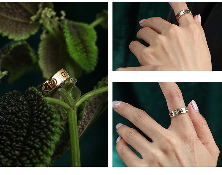 gucci/古驰 icon系列 18k玫瑰金 印花装饰女士戒指