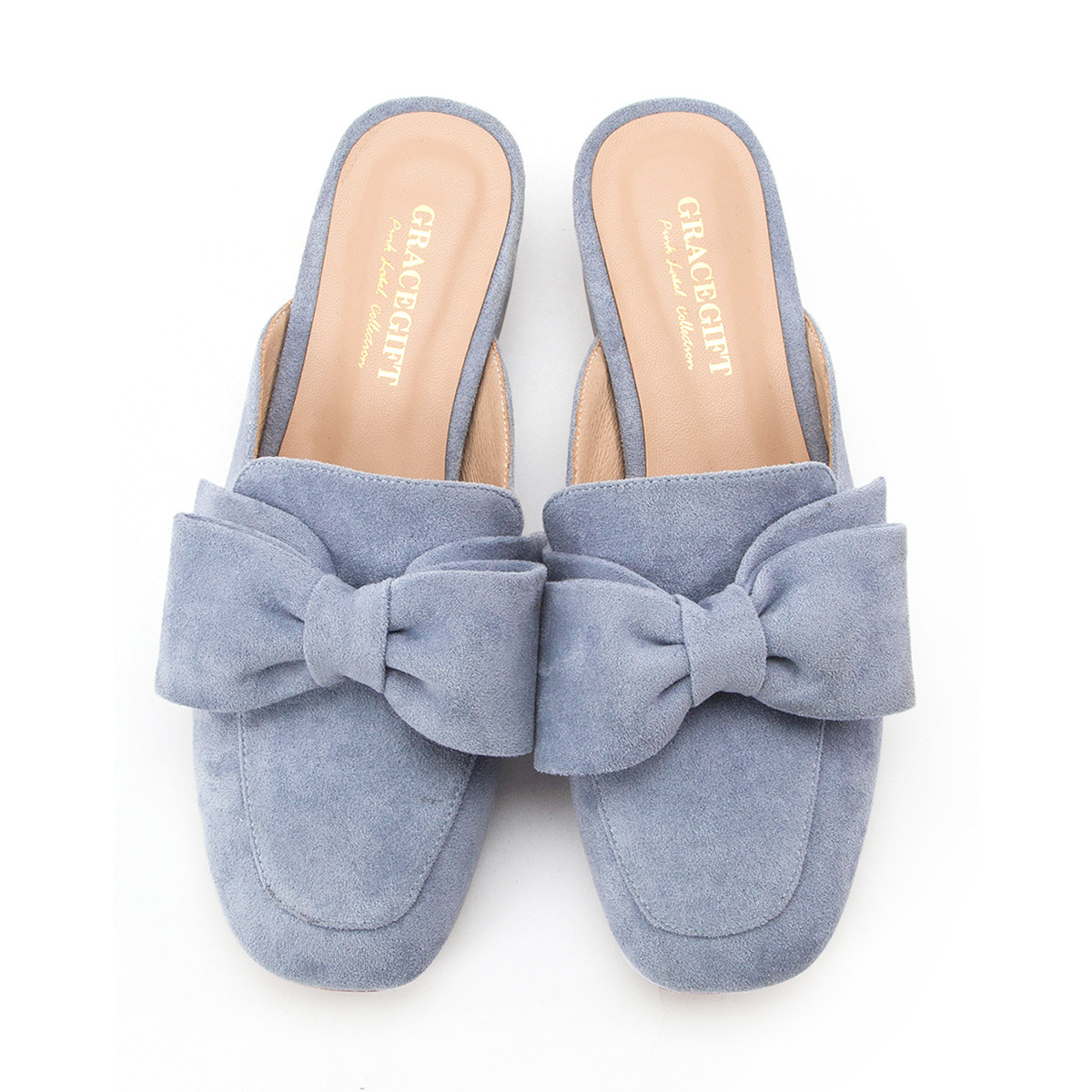 迪士尼联名gracegift鞋包专场 2019春夏新款大蝴蝶结中跟穆勒鞋女鞋