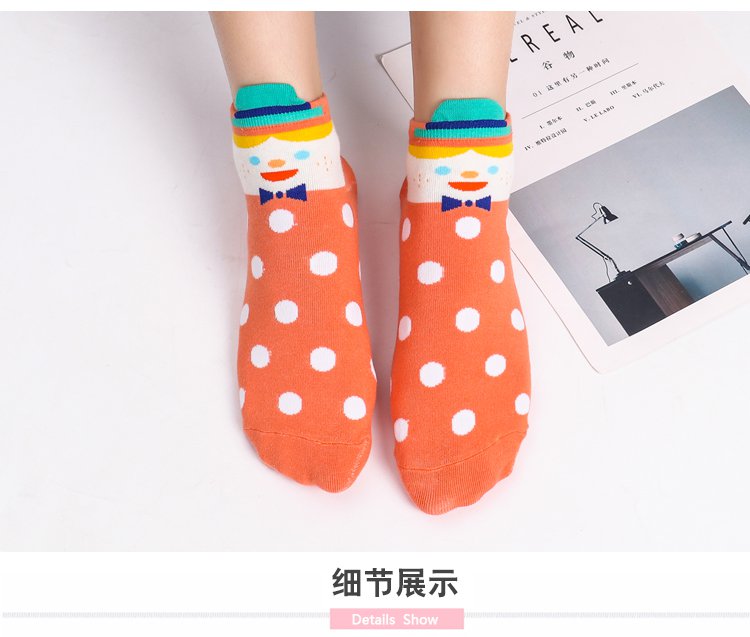 5双装韩版卡通可爱小丑短袜子