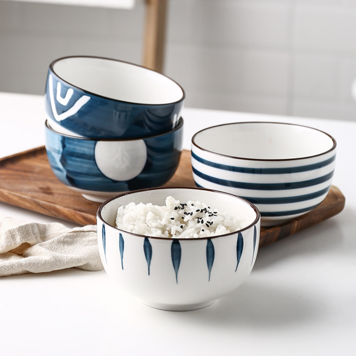 创意陶瓷日式风格碗釉下彩手绘米饭碗吃饭碗陶瓷碗