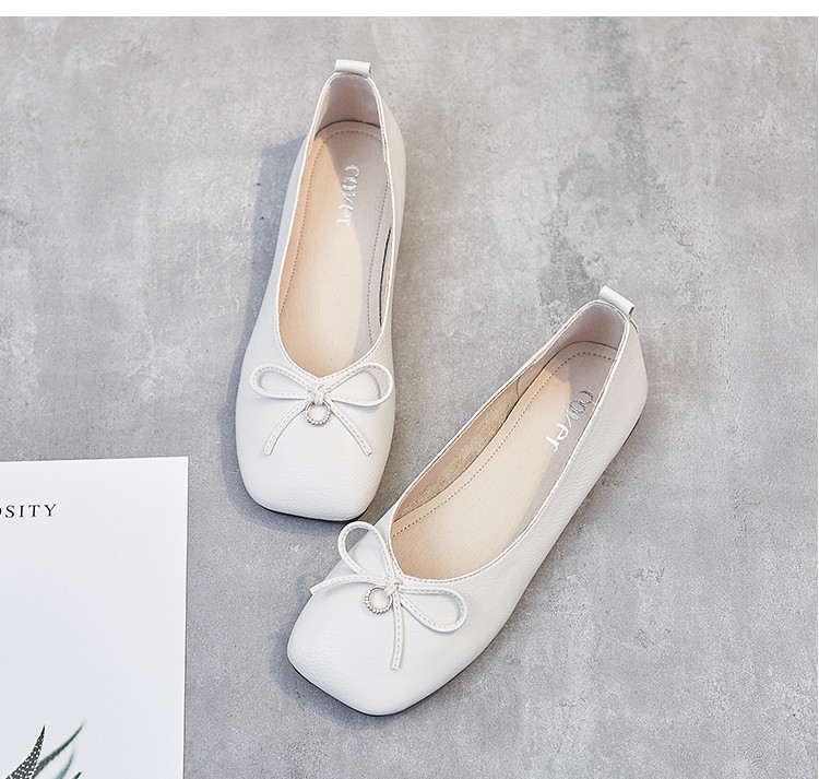 【新品首发】单鞋女鞋百搭奶奶鞋蝴蝶结平底方头软皮
