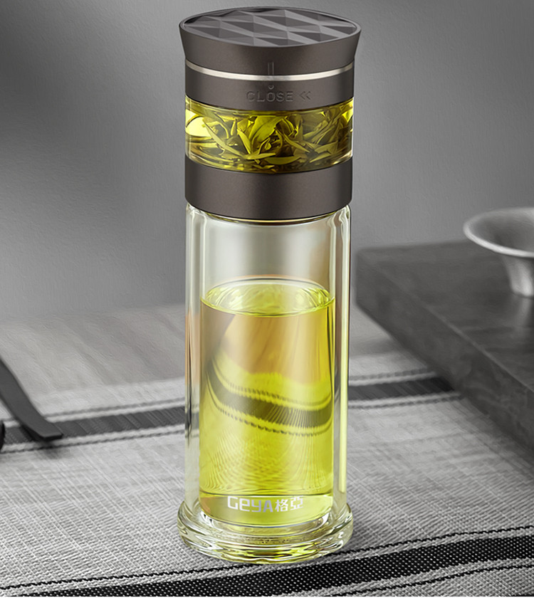 德国【茶水分离杯】旋转式办公商用泡茶杯双层玻璃杯茶水分离杯