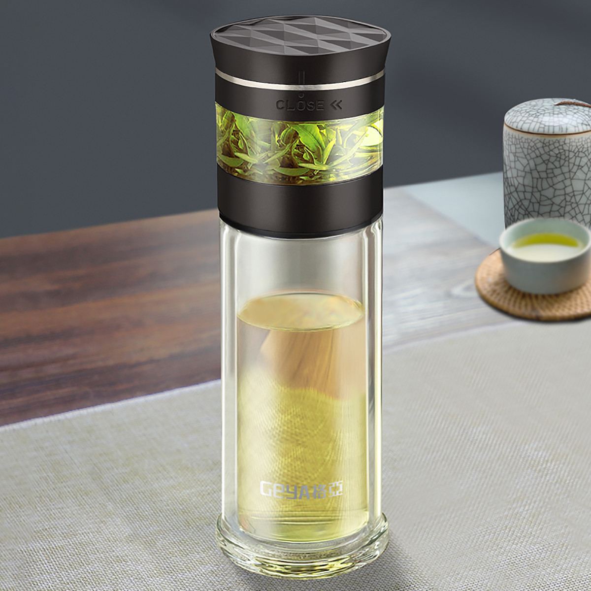德国【茶水分离杯】旋转式办公商用泡茶杯双层玻璃杯茶水分离杯