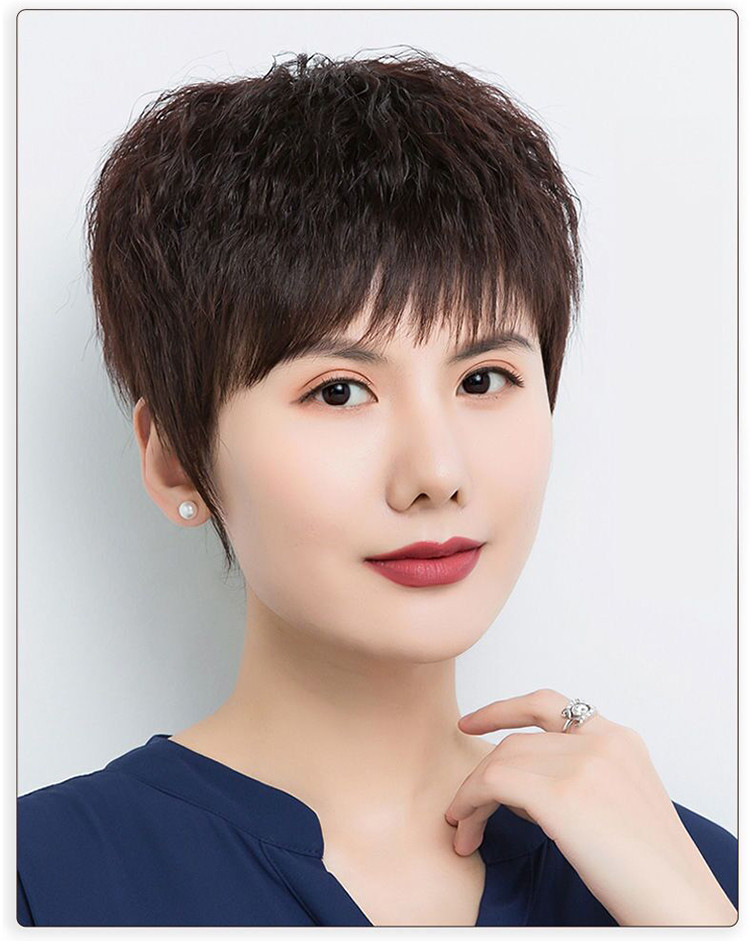 假发女短发真发中老年送妈妈假发套全头逼真纹理烫卷发自然蓬松