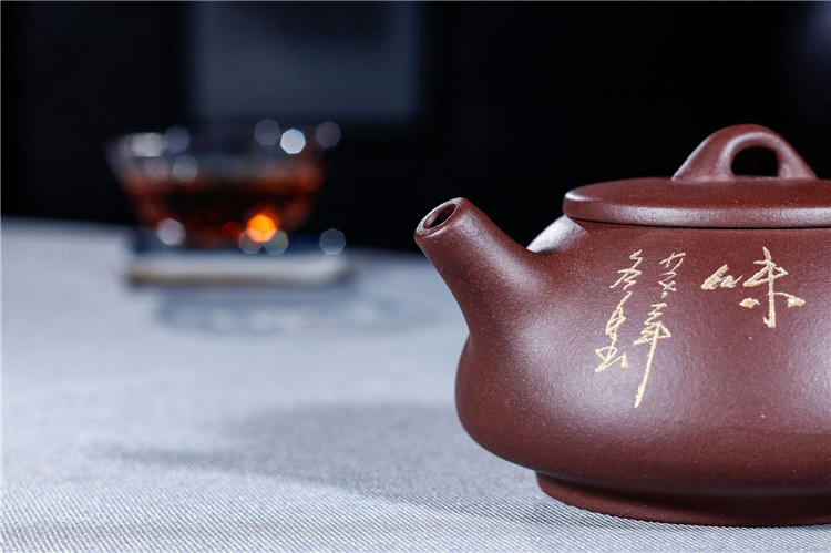 《清泉小石》正宗宜兴紫砂壶紫泥刻字石瓢壶手工茶壶功夫茶具礼