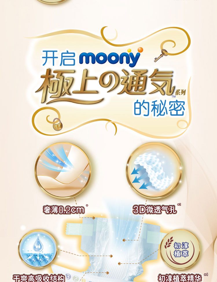 【符龙飞推荐】m60片尤妮佳moony极上通气腰贴型纸尿裤