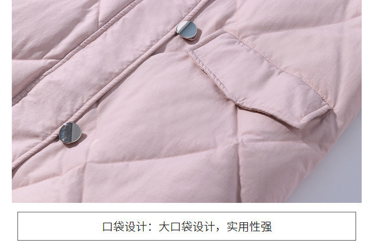 米莱达2018冬新款女款羽绒服 通勤时尚格纹压花羽绒服中长款连帽外套