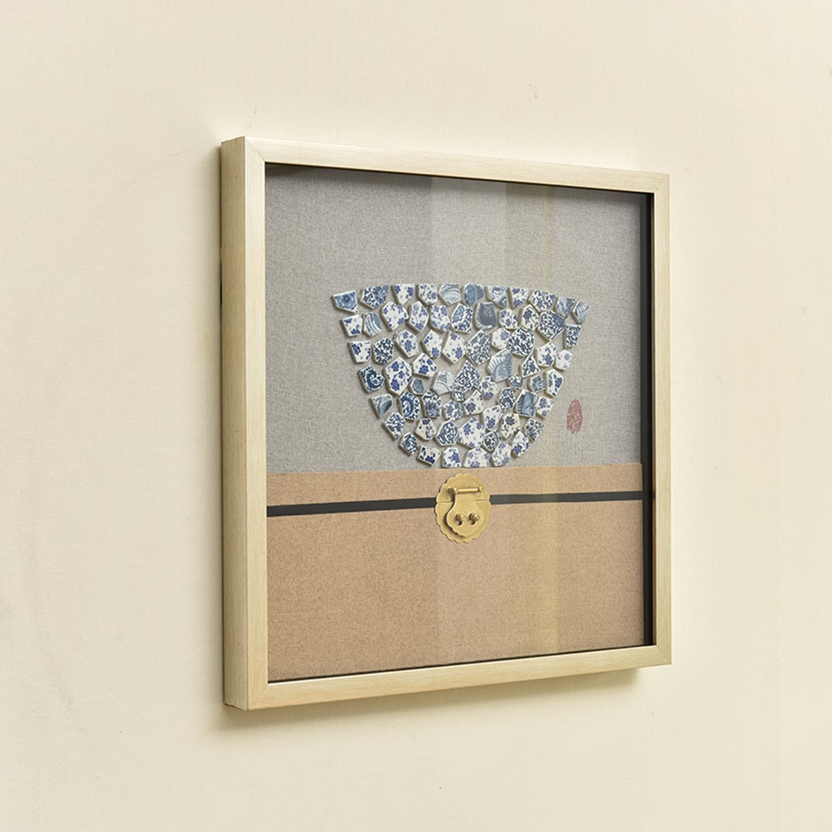 中式青花瓷瓷片挂画会所书房茶室轻奢背景墙壁画客厅装饰画