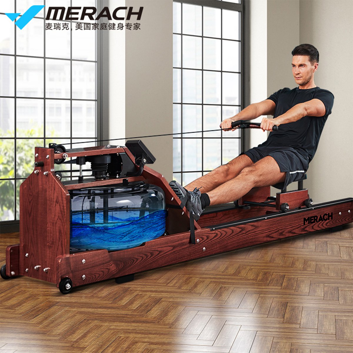 美国麦瑞克merach划船机家用 纸牌屋水阻划船器静音运动健身器材