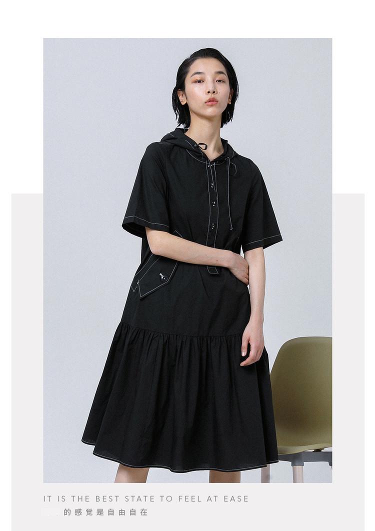 幻走2020夏季新款女装纯棉裙子减龄连帽口袋中长款夏
