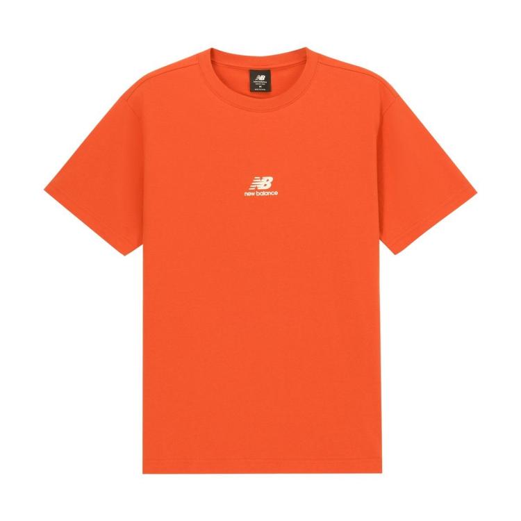 New Balance Nb官方正品男款舒适简约圆领印花运动短袖t恤amt32365 In Orange