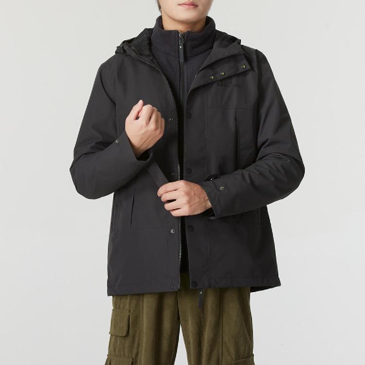 Jack Wolfskin 男装保暖运动外套摇粒绒三合一户外健身训练徒步休闲夹克 In Black