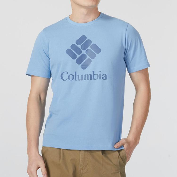 Columbia 圆领针织短袖户外男装上衣休闲舒适透气运动t恤 In Blue