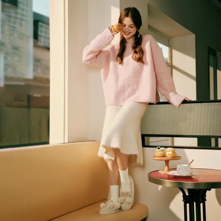 斯凯奇 【加绒保暖】女鞋休闲鞋乐福鞋浅口单鞋柔软舒适蝴蝶结冬季