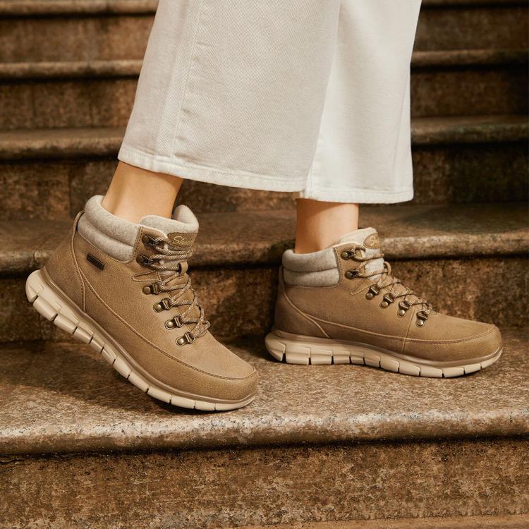 斯凯奇 【密绒毛保暖】女鞋高帮鞋加绒保暖休闲靴女靴轻质休闲工装靴冬