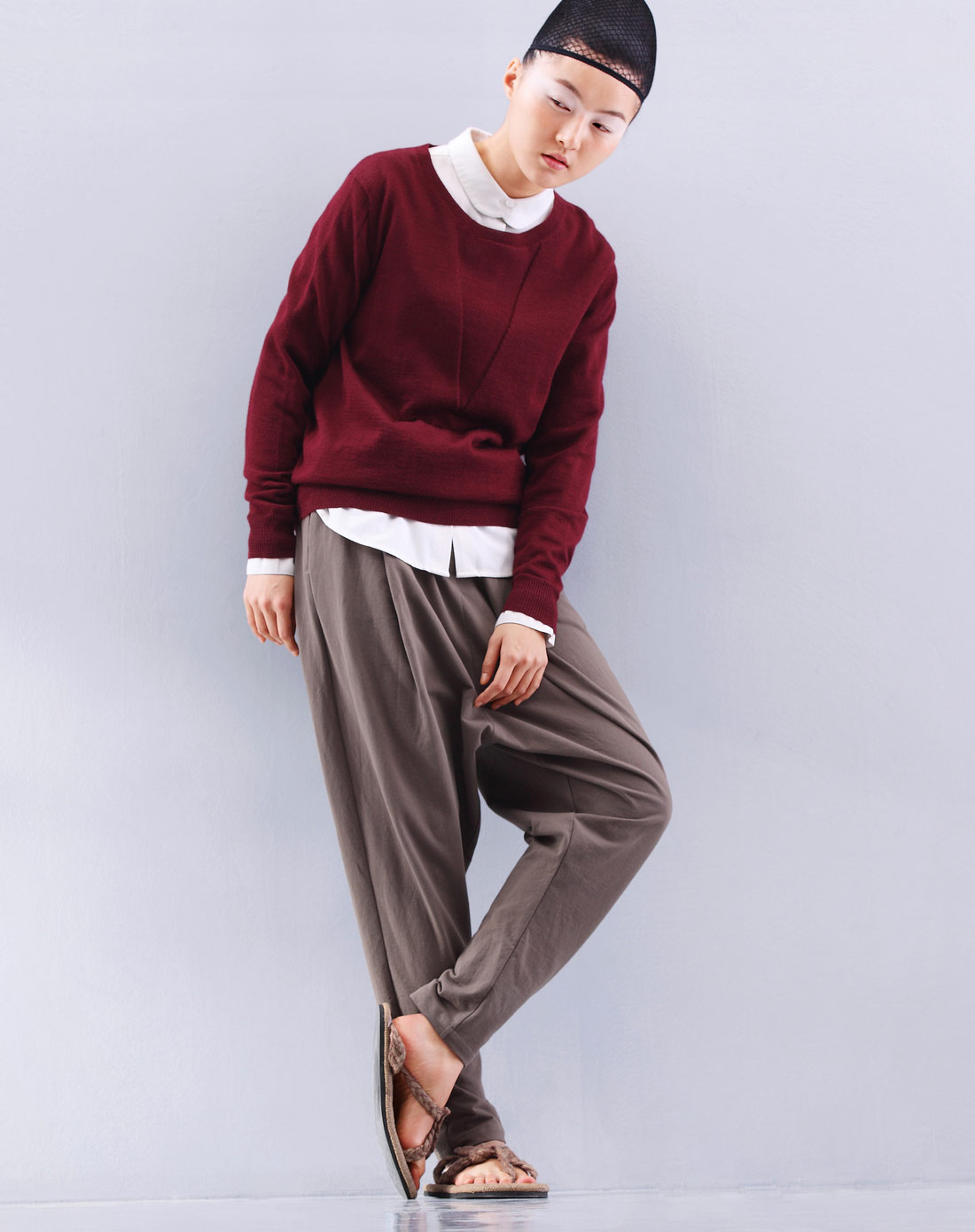 青褐色哈伦风小脚休闲长裤