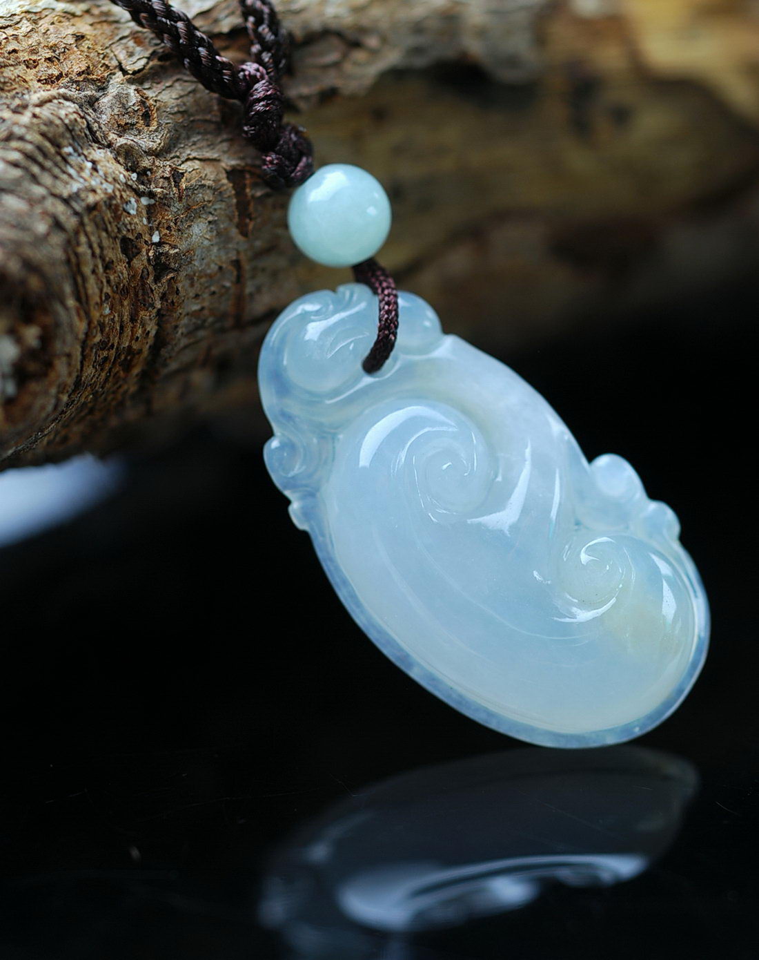 天然a货翡翠祥云如意吊坠(附证书)