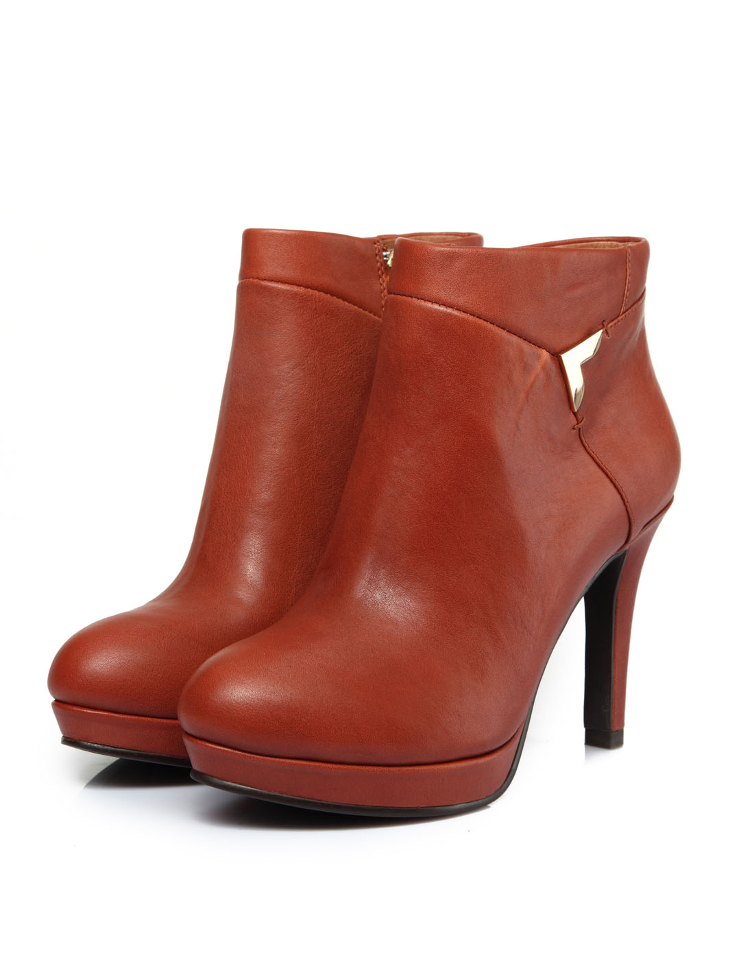 女款深红棕色水晶牛皮超高跟矮靴