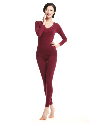 俞兆林 女款枣红色时尚波点大圆领美体内衣两件套