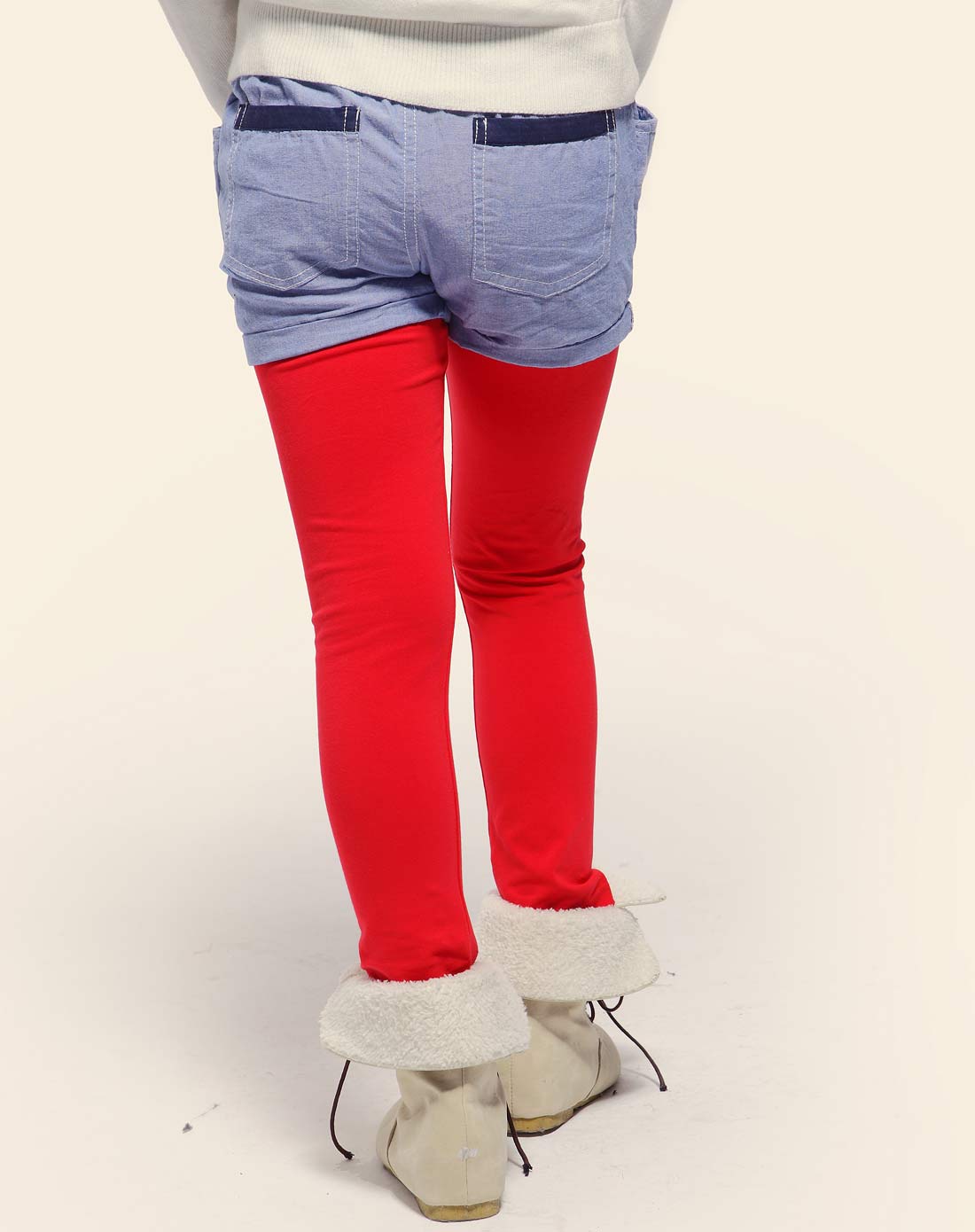 女童红色打底裤