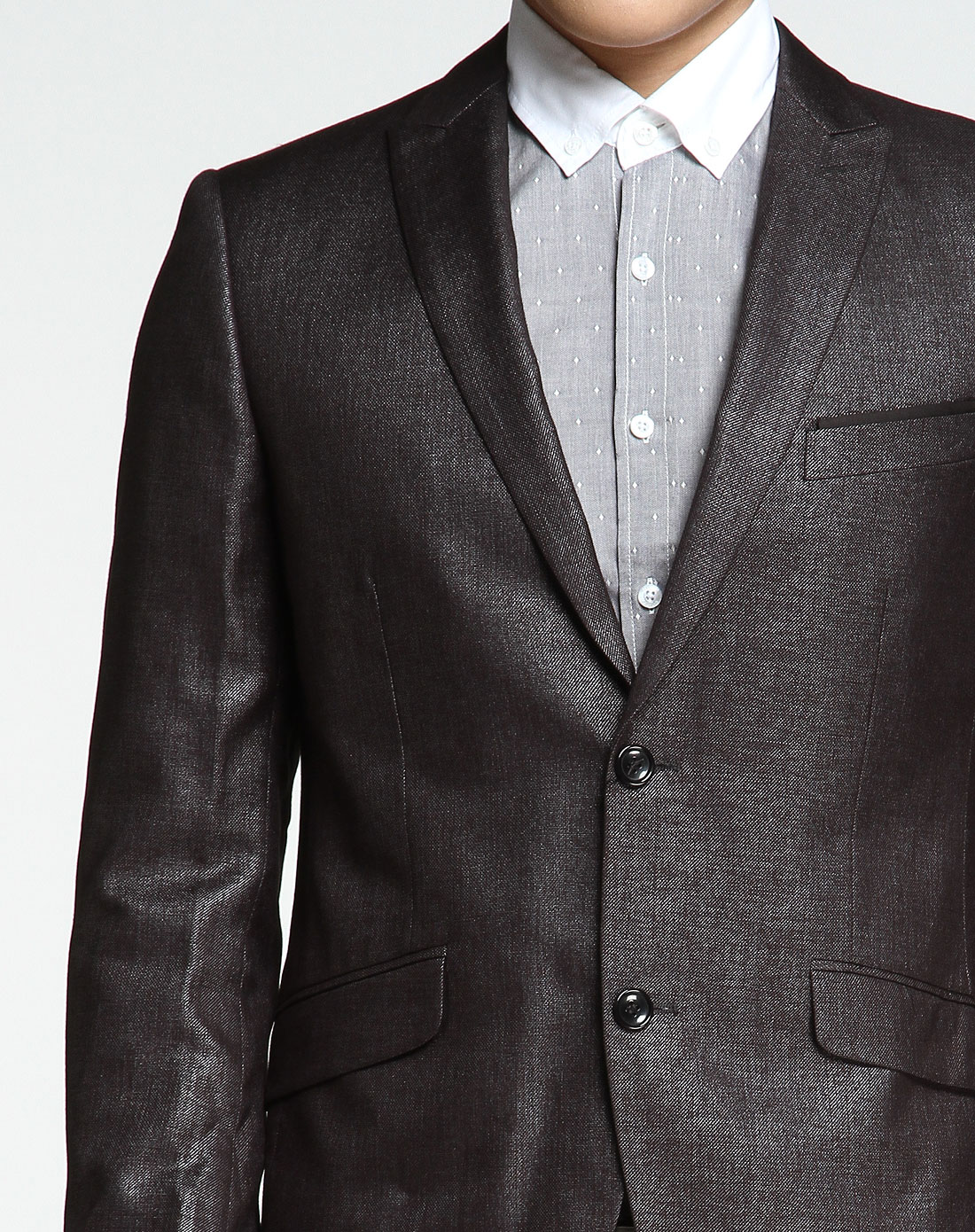 潮商务系列极简修身黑色平驳领西装