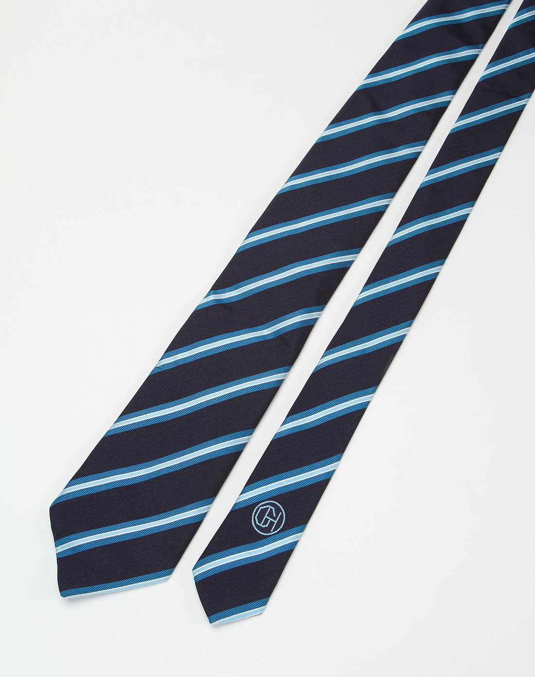 > 中蓝色商务斜条纹领带