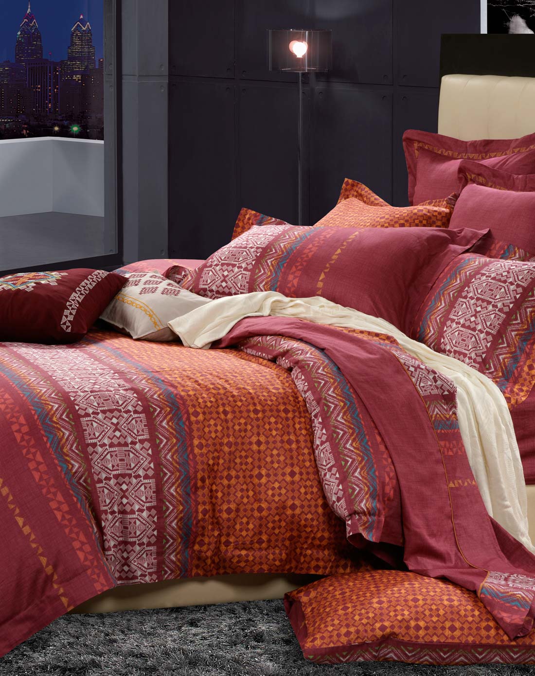 黛富妮 / 1.8m床100%纯棉斜纹印花四件套-哈维尔