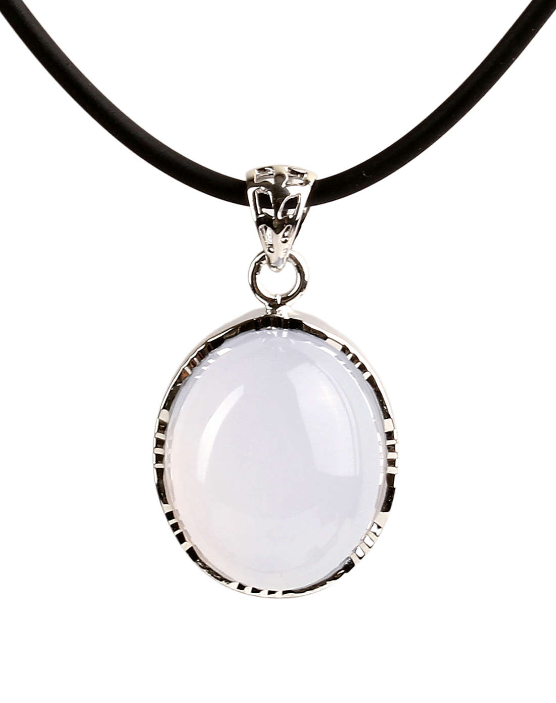 3a级天然蓝玉髓纯银镶嵌椭圆吊坠款1