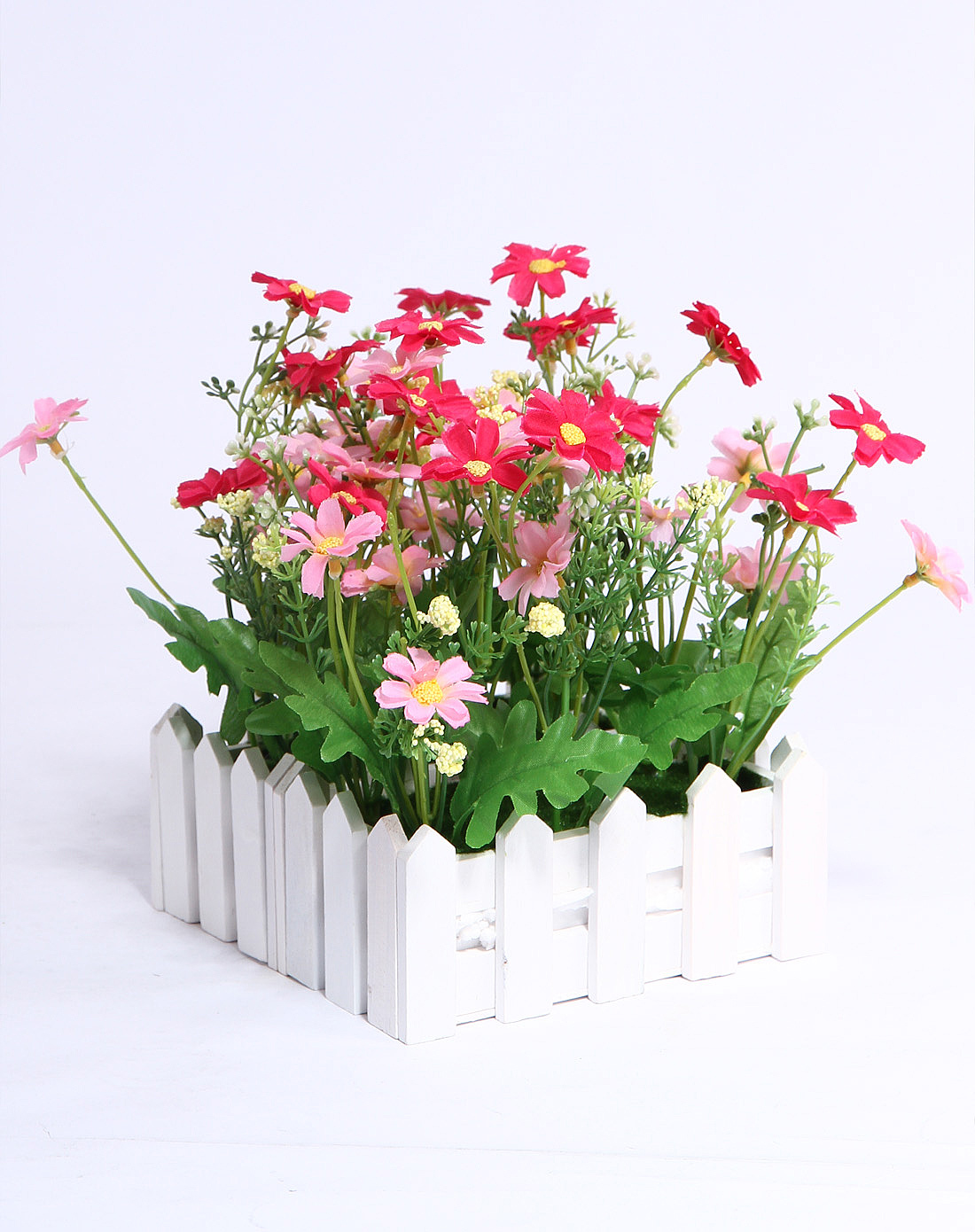 粉拼绿色欧式栅栏装饰花甜美小屋2入