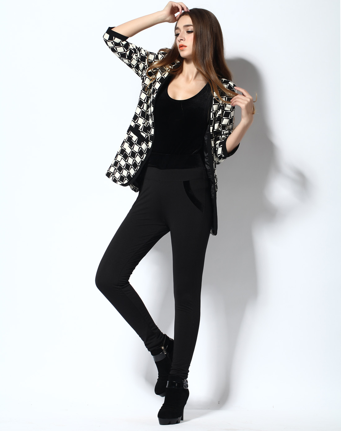 莫代尔女士黑色时尚罗马保暖裤