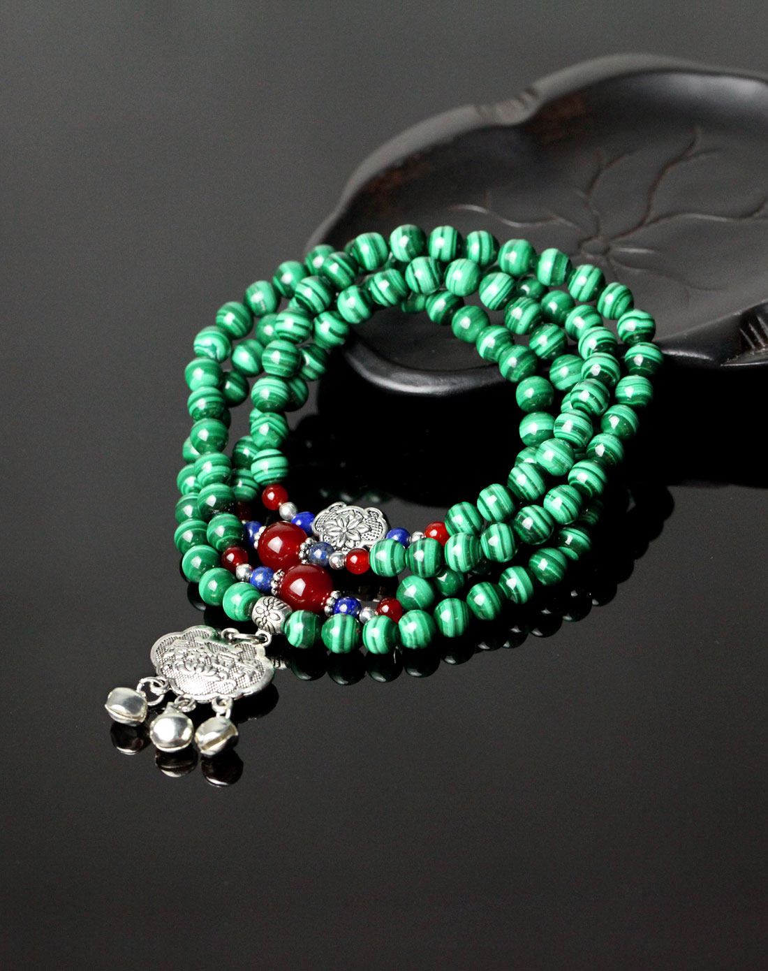 女款孔雀石配吉祥锁富贵手链(附证书)