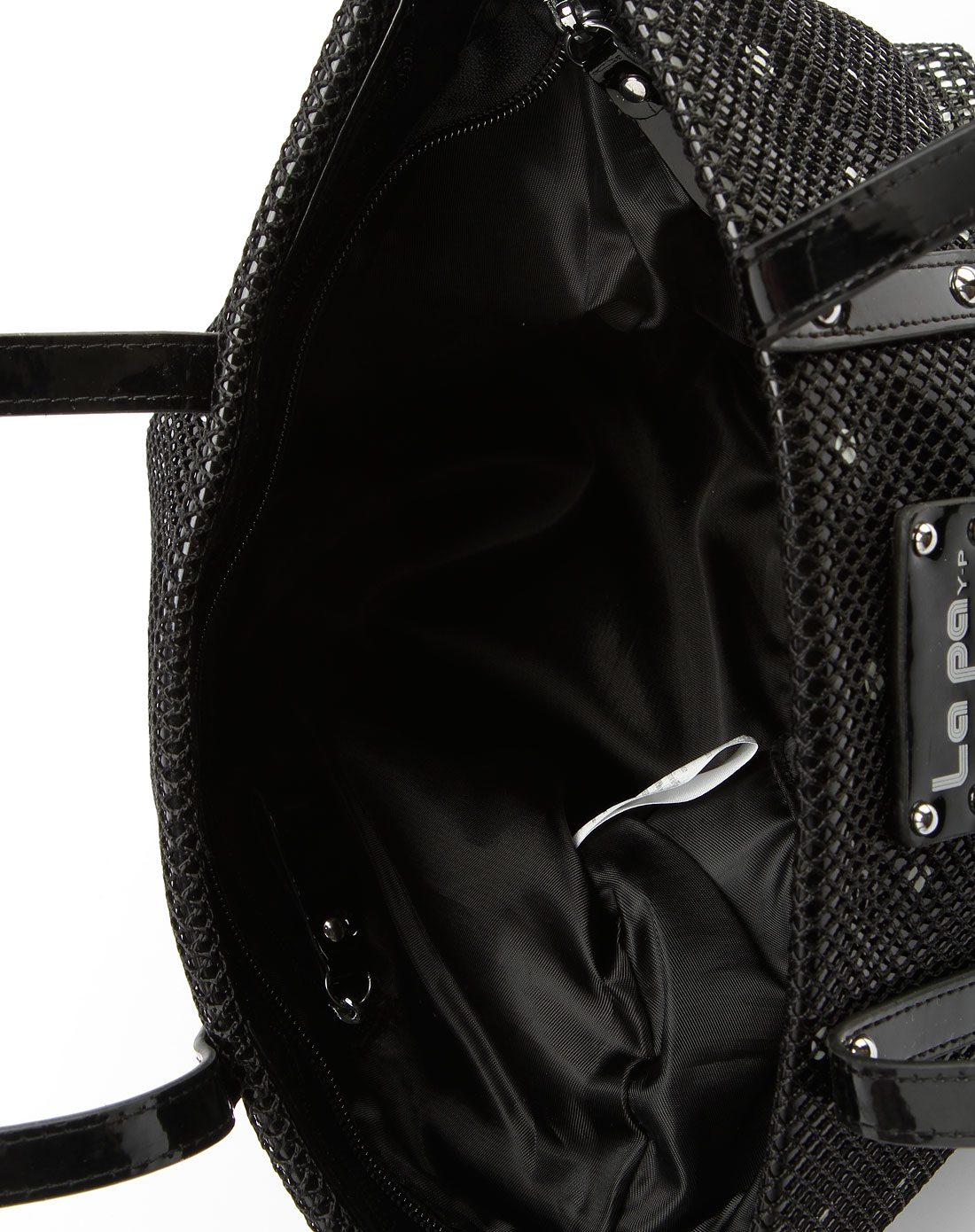 纳帕佳lapar 黑色时尚网布圆点手提包