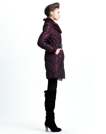 艾斯菲尔宫廷紫中长款大兔毛领修身羽绒服w-2065068_唯品会